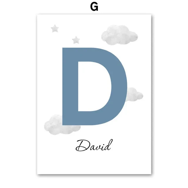 Hot Air Balloon Plane Train Car Custom Baby Name Wall Art Nordic Posters Painting Cartoon Pictures Kids Room Decor Canvas Prints