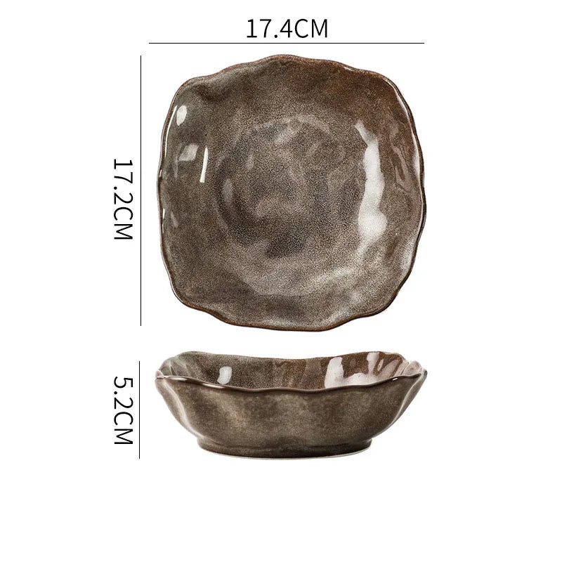 Creative Ceramic Plate Set French Irregular Decor Fruit Salad Dish Modern Hammer Texture Desktop Dinner Set Plates and Dishes
