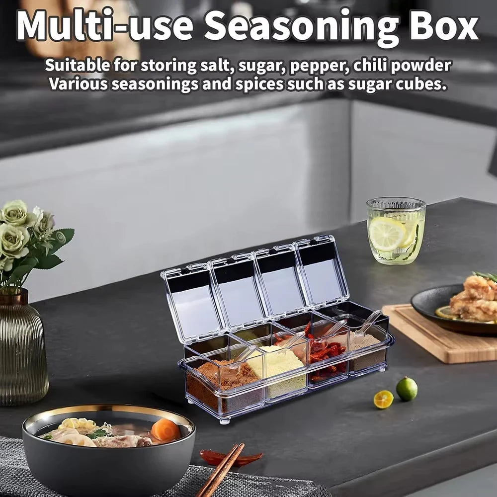 4 Pieces Clear Seasoning Box Set Crystal Seasoning Storage Container with Spoon Clear Seasoning Rack Spice Pots for Pepper Spice