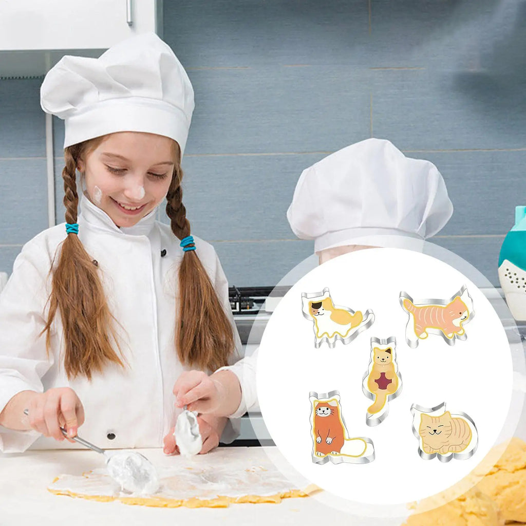 Dessert Baking Cutter Cat-Themed Cute Baking Cutters 5 Pieces Reusable Moulds Stainless Steel Kitchen Tool For Fondant Cheese
