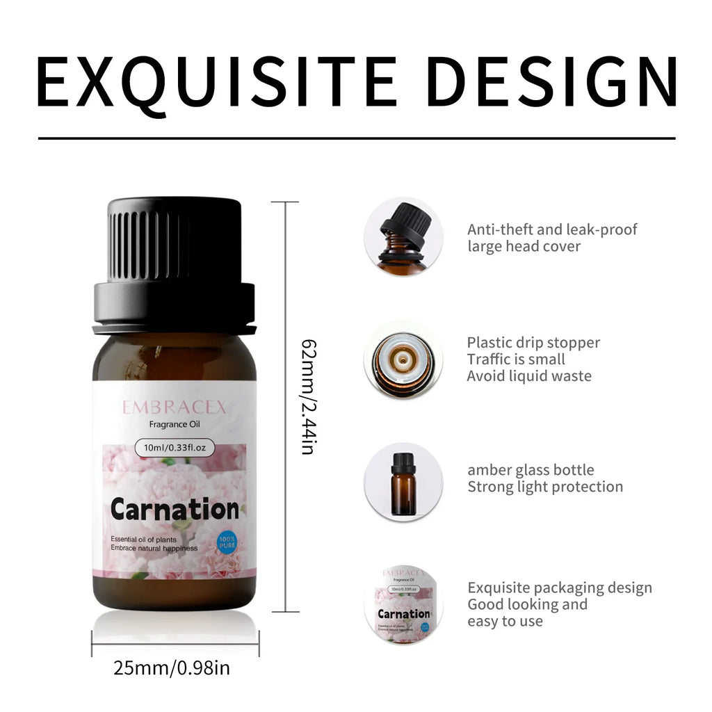 10ml Carnation essential oil Floral-scented essential oils Fragrance Diffuser Massage oils For Humidifier Soap Making Gifts