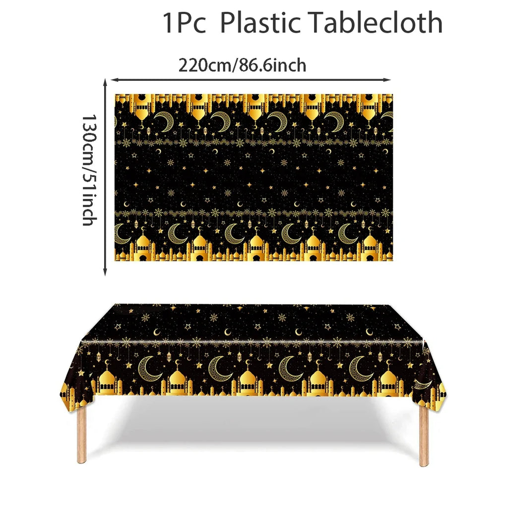 Eid Mubarak Tablecloths Ramadan Decoration for Home 2025 Islamic Muslim Party Decor Ramadan Tableware Supplies Eid Al Adha Gift