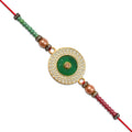 Elegant Green Circular Rakhi With Golden Filigree Design