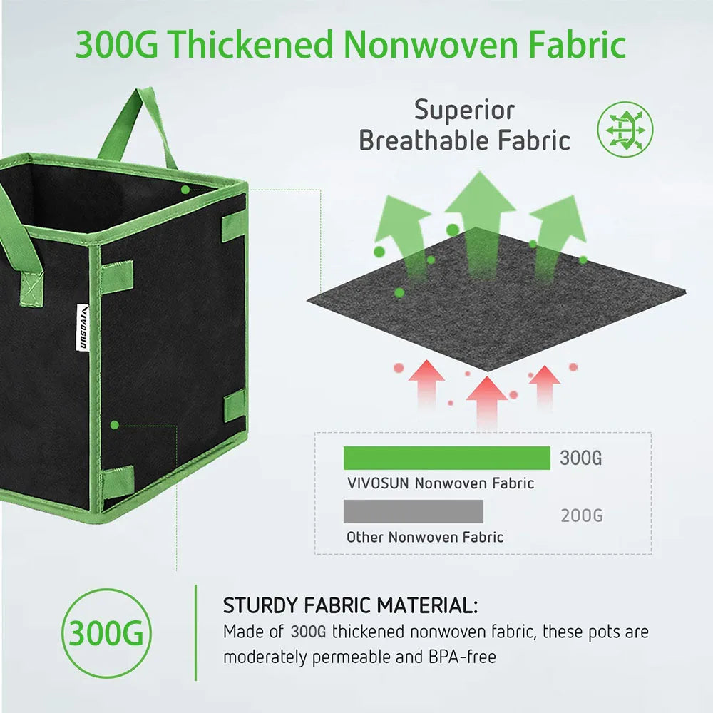 4/5/7/10 Gallon Non-woven Fabric Growing Bags Vegetable Flower Potato Pouch Root Container Garden Square Pots Planters Supplies
