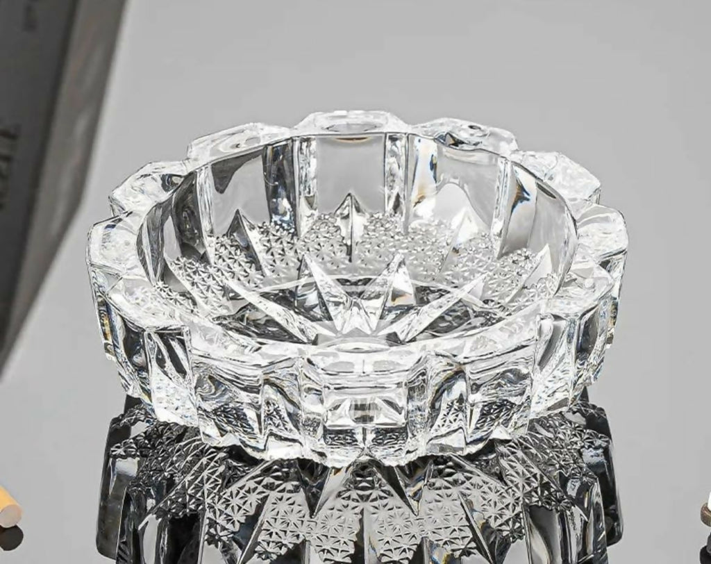 Crystal Glass Round Ashtray Heavy Duty Smoking Cigarette Holde