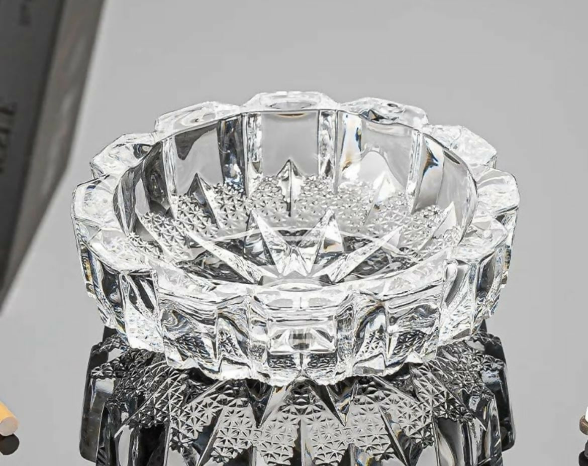 Crystal Glass Round Ashtray Heavy Duty Smoking Cigarette Holde