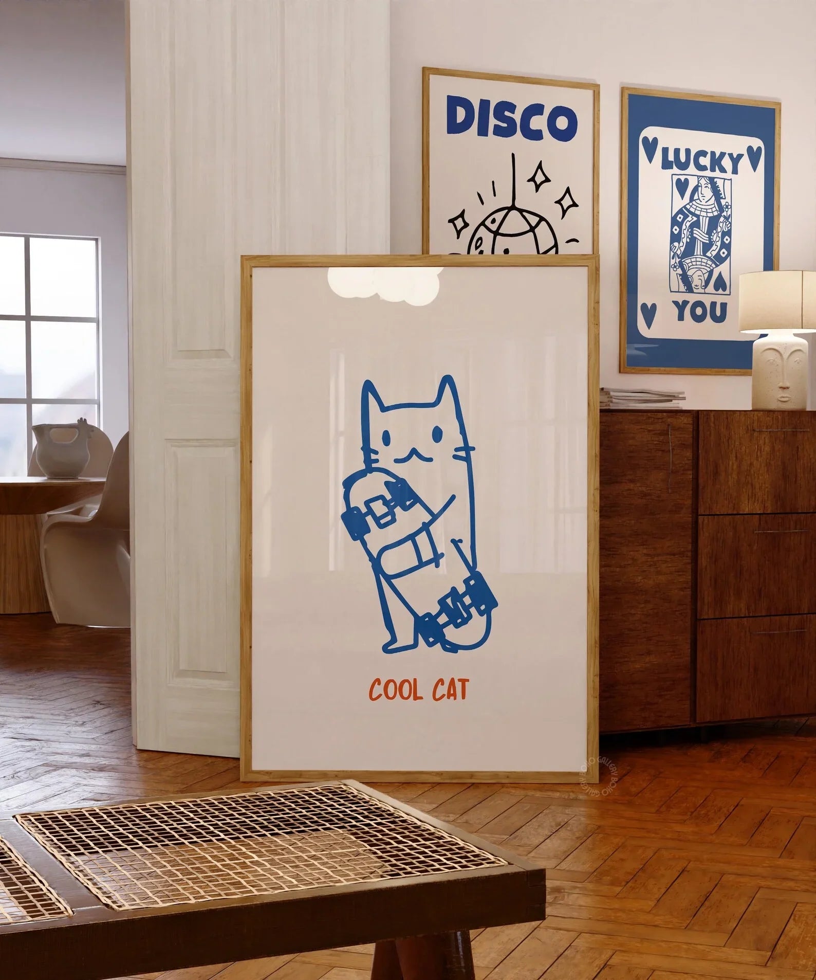 Cat Wall Art, Funny Skateboard Cat Poster, Digital Wall Art, Cat Lover Gifts, Funky Wall Art, Cute Kitten Illustration, Cool Dig