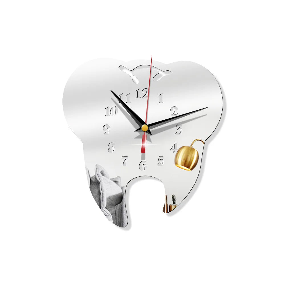 Creative Teeth Mirror Wall Clock TV Backdrop Personality Modern Mirror Clock Wall Stickers Home Decor Hanging Clock