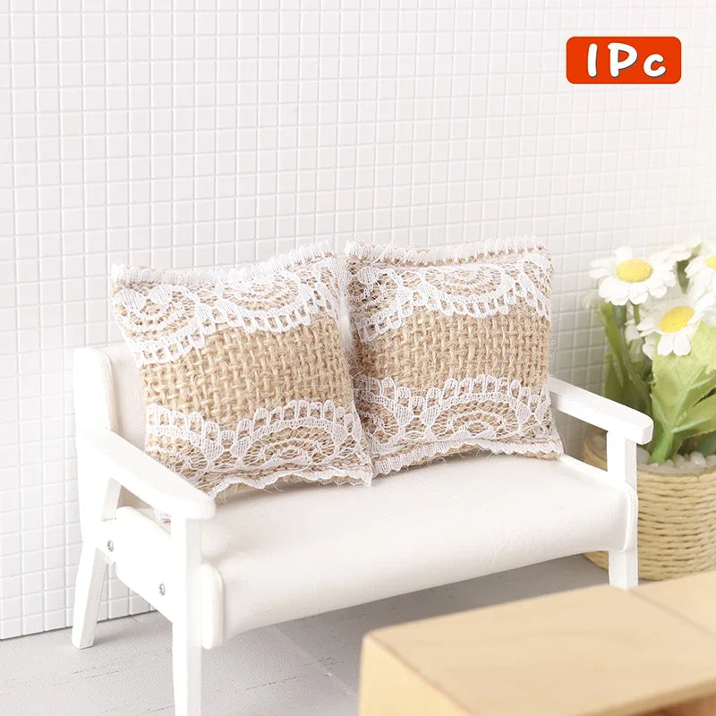 Dollhouse Lace Pillow Sofa Cushions 1:12 Miniature; Doll Furniture Decoration Accessory; Home Play Toy