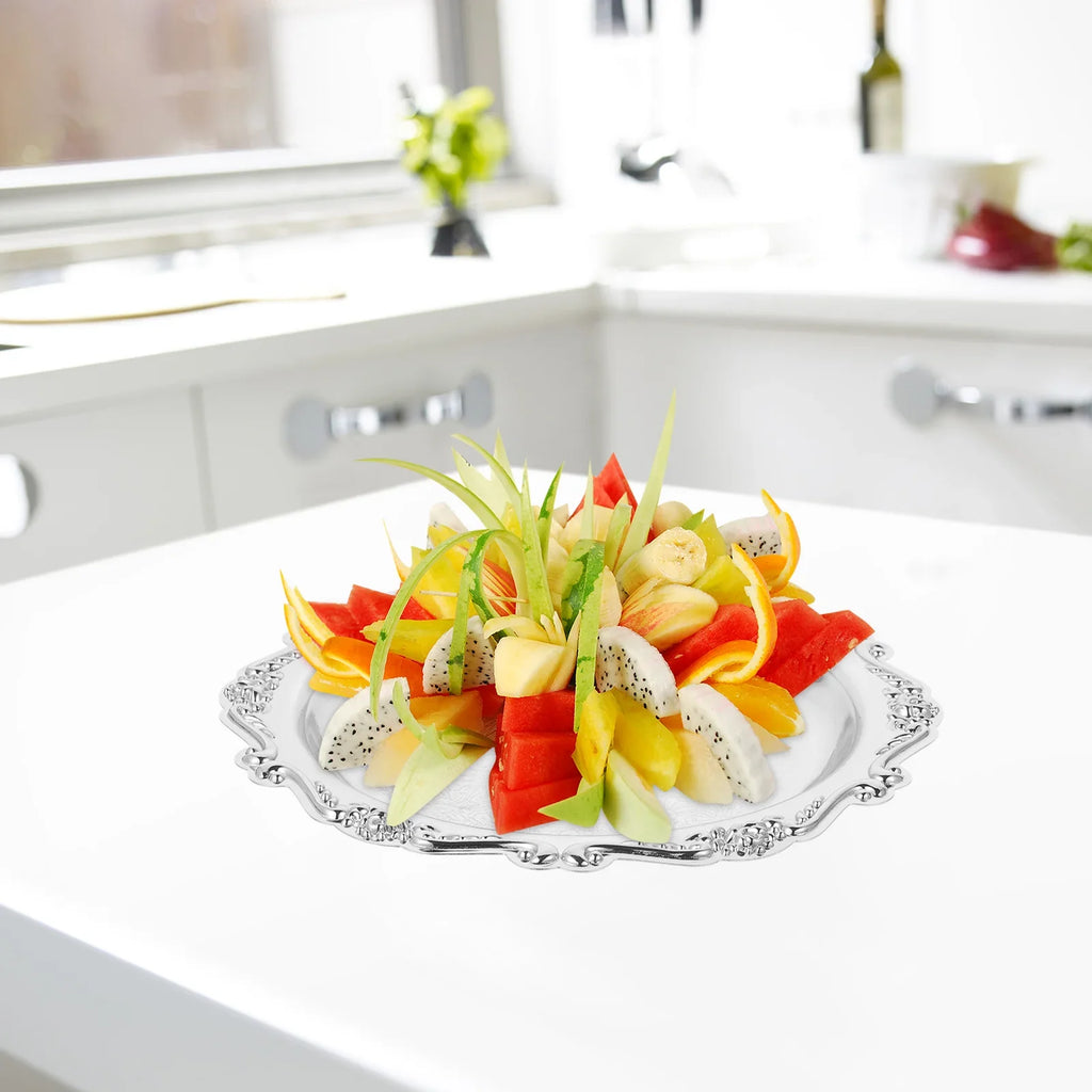 Iron Snack Tray Retro Luxury Dessert Plate Sturdy Serveware Bread Fruit Platter Coffee Trinket Dish Jewelry Display