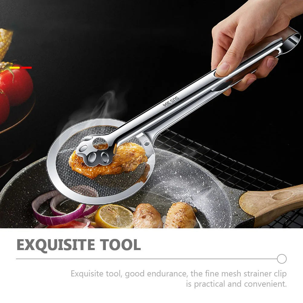 Stainless Steel Oil-Frying Filter Clip Fine Mesh Strainer Spoon Kitchen Frying Accessory Long Handle Drainage Tool For Bbq