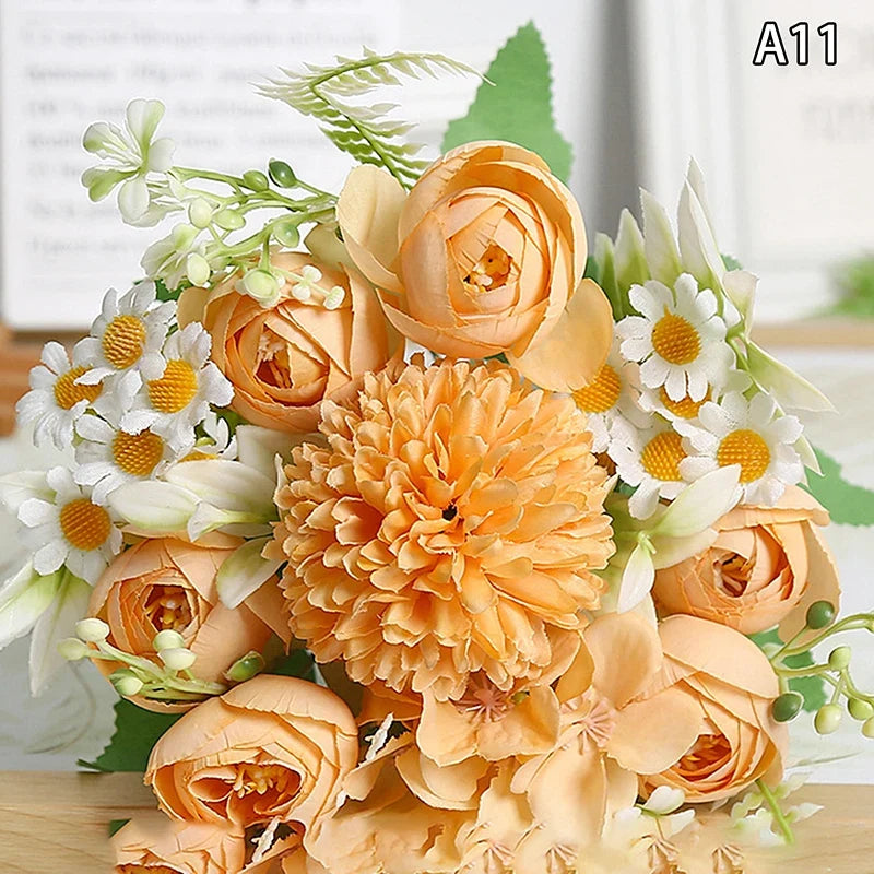 Artificial 1PC Flowers Wedding Home Bedroom Decoration Bridal Bouquet Garden Fake Silk Roses Hydrangeas Vase For Board Outdoors