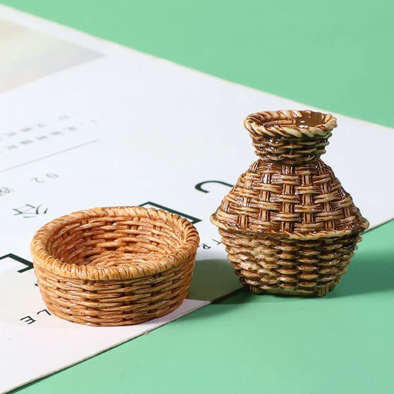 2Pcs/3Pcs Dollhouse Mini Furniture Model Simulation Fish Basket Basket Chair Table Shooting Scene Props