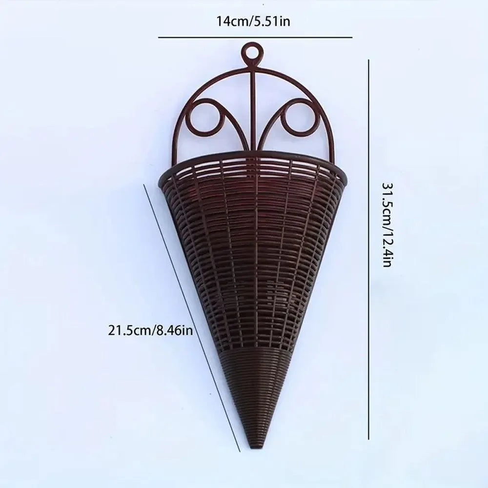 Home Decoration Hanging Flower Basket Plastic Durable Flower Arrangement Container Fan-shaped Pattern Art Rattan Wall Hanging