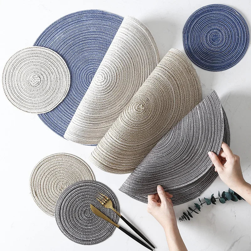 1pcs Round Table Mat Woven Ramie Placemats Anti Slip Dining Table Mats Non-Slip Tableware Bowl Pads Kitchen Drink Cup Coasters