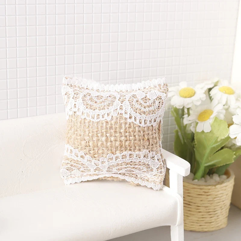 Dollhouse Lace Pillow Sofa Cushions 1:12 Miniature; Doll Furniture Decoration Accessory; Home Play Toy