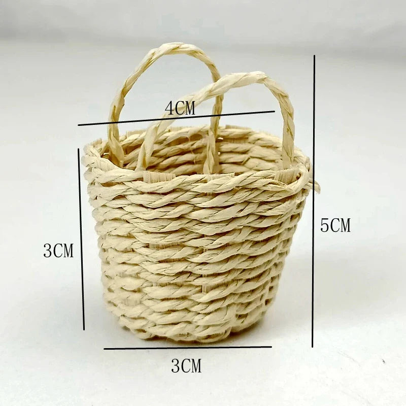 Exquisite Dollhouse Rattan Frame Basket for Miniature Display