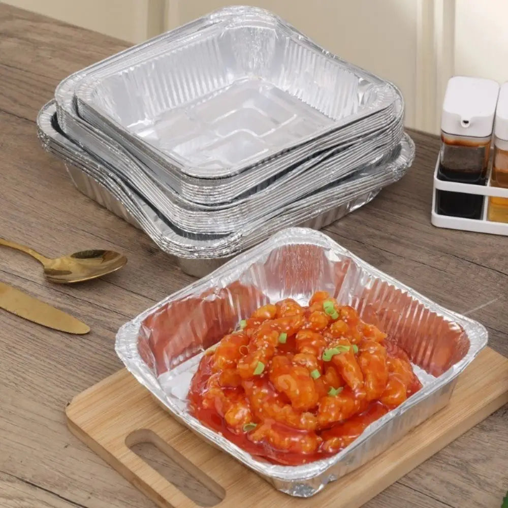 2025 10Pcs 6/7/8 Inch Food Tin Foil Tray Reusable Non-stick Aluminum Foil Box Oil-resistant Oven BBQ Baking Tools Air Fryer Tray