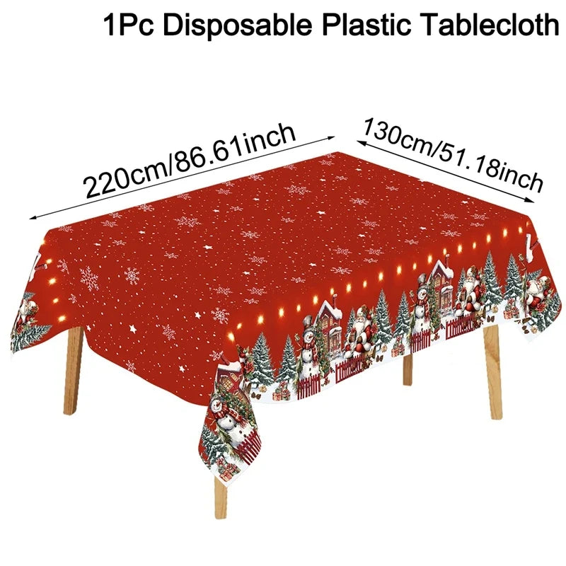 Christmas Santa Claus Tablecloth Plastic Rectangle Table Cover Party Decor for Home Kitchen Dinning Table Navidad Decorations