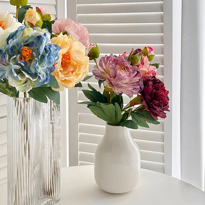 60CM Artificial Focal Edge Peony Flower Retro Oil Painting Baked Edge Peony Silk Flower Home Decoration Photography Prop