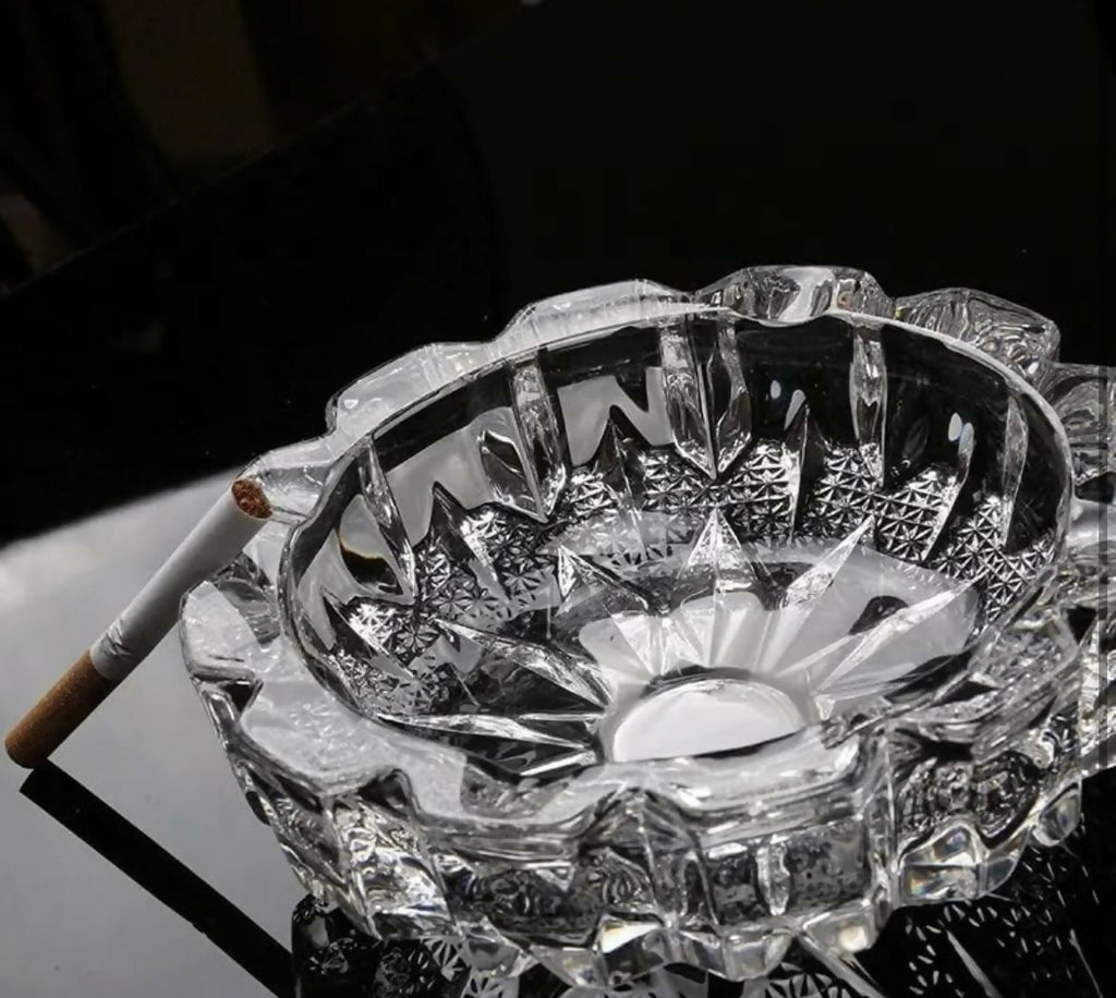 Crystal Glass Round Ashtray Heavy Duty Smoking Cigarette Holde