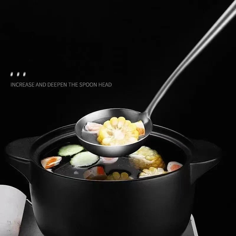 Thickened 304 stainless steel anti-scald spatula set, cooking spatula, kitchenware, household woks, soup spoons, strainers