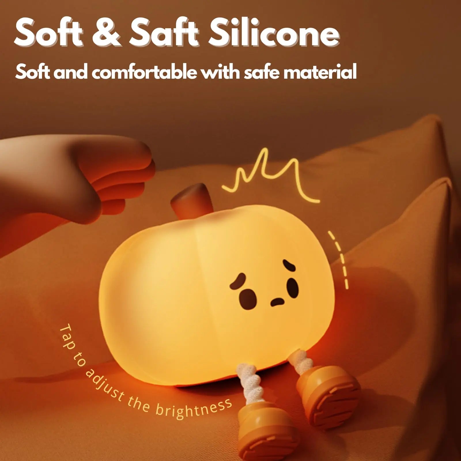Pumpkin Night Light Rechargeable Touch Control Bedside Lamp,Bedroom Children's Room Christmas Gift with Dimmable RGB Lighting
