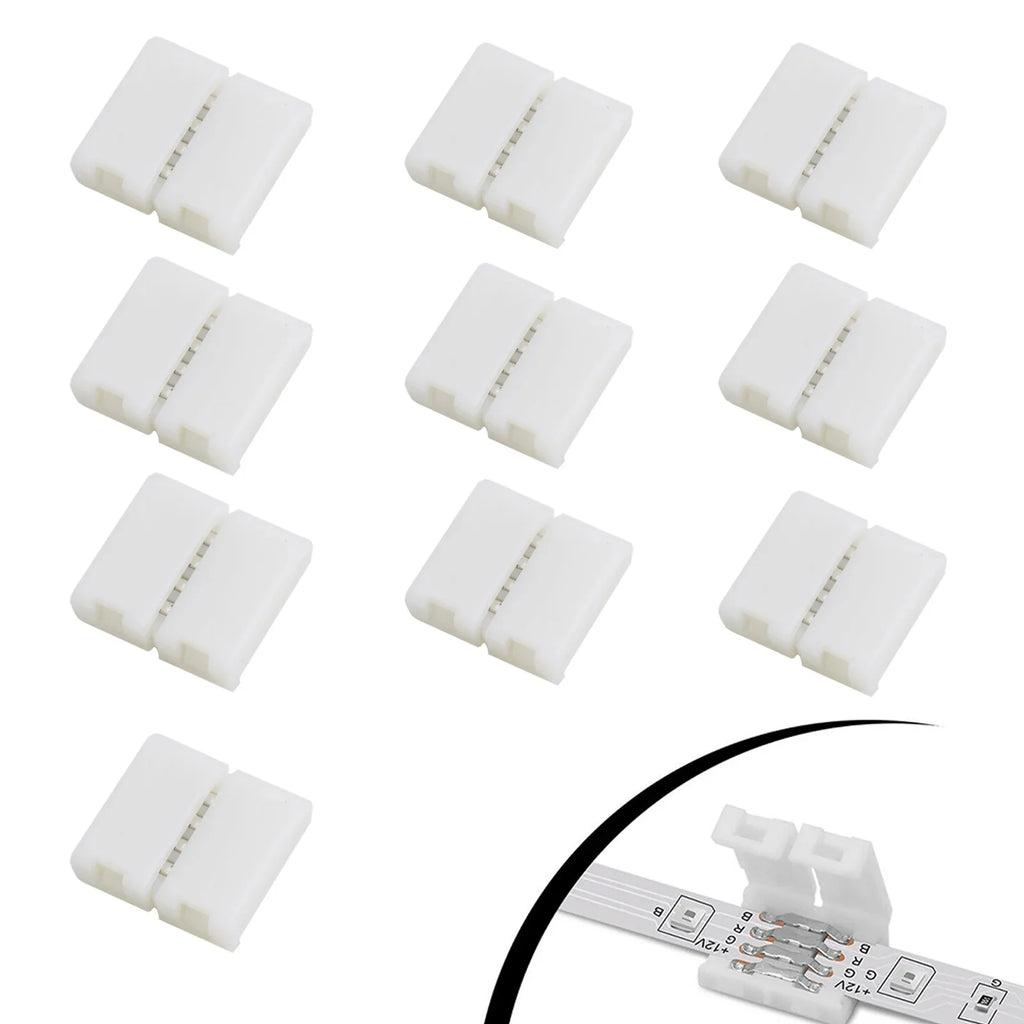 Connect Your RGB Strip Without Welding Using 10 PCS 4 Pin 10mm LED Strip Solderless Connector, Enjoy Seamless Connectivity