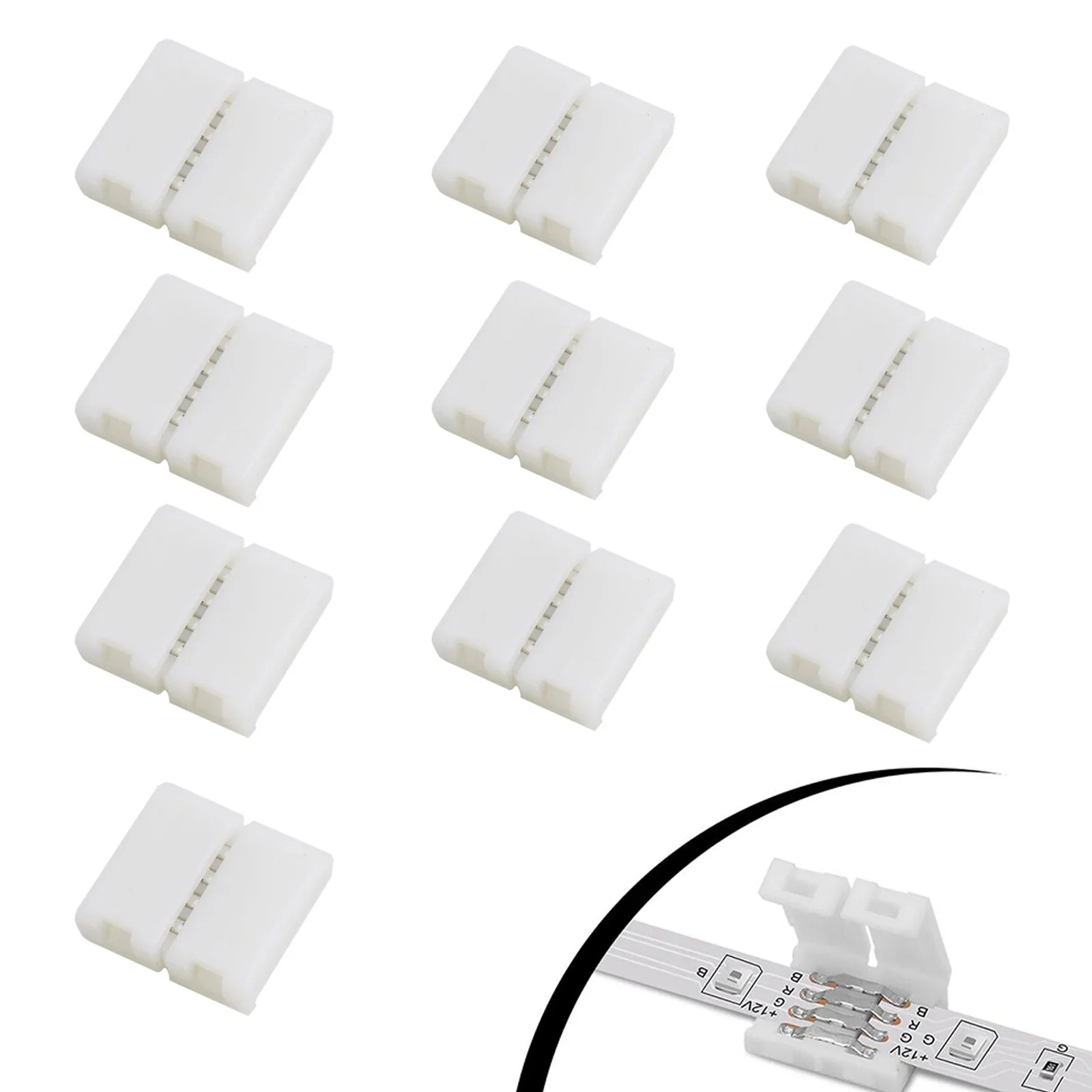 Connect Your RGB Strip Without Welding Using 10 PCS 4 Pin 10mm LED Strip Solderless Connector, Enjoy Seamless Connectivity