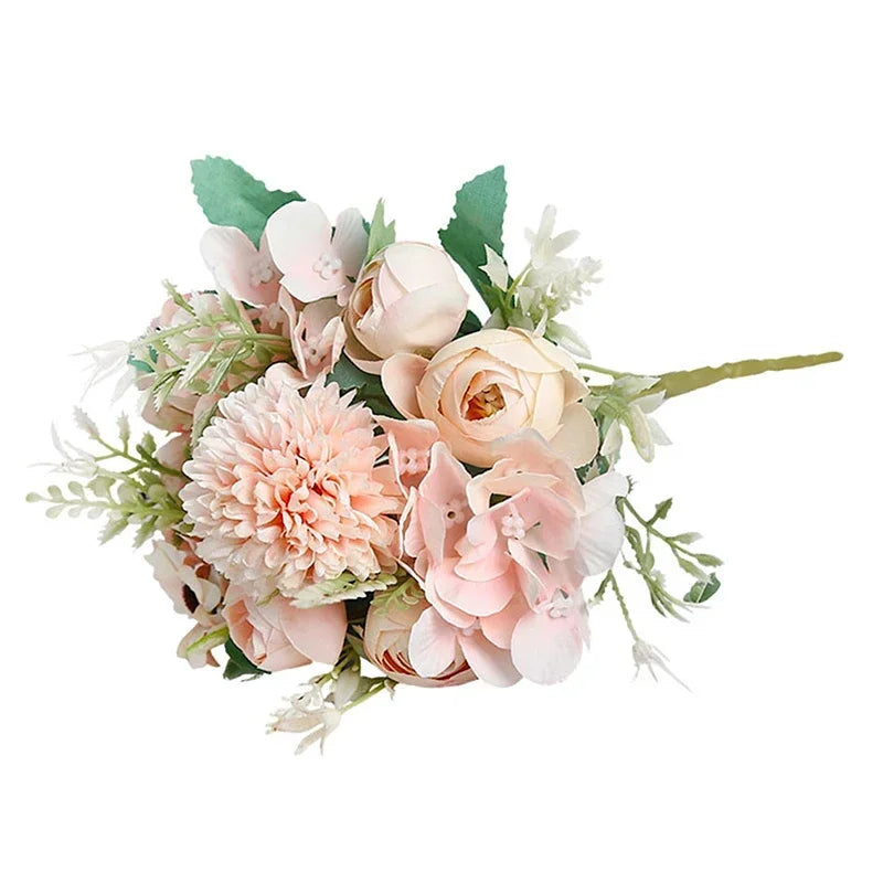Artificial 1PC Flowers Wedding Home Bedroom Decoration Bridal Bouquet Garden Fake Silk Roses Hydrangeas Vase For Board Outdoors