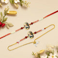 Elegant Swan Design Bhaiya Bhabhi Rakhi Set  Premium Printed Tile Rakhi With Crystal Beads  Adjustable Bracelet