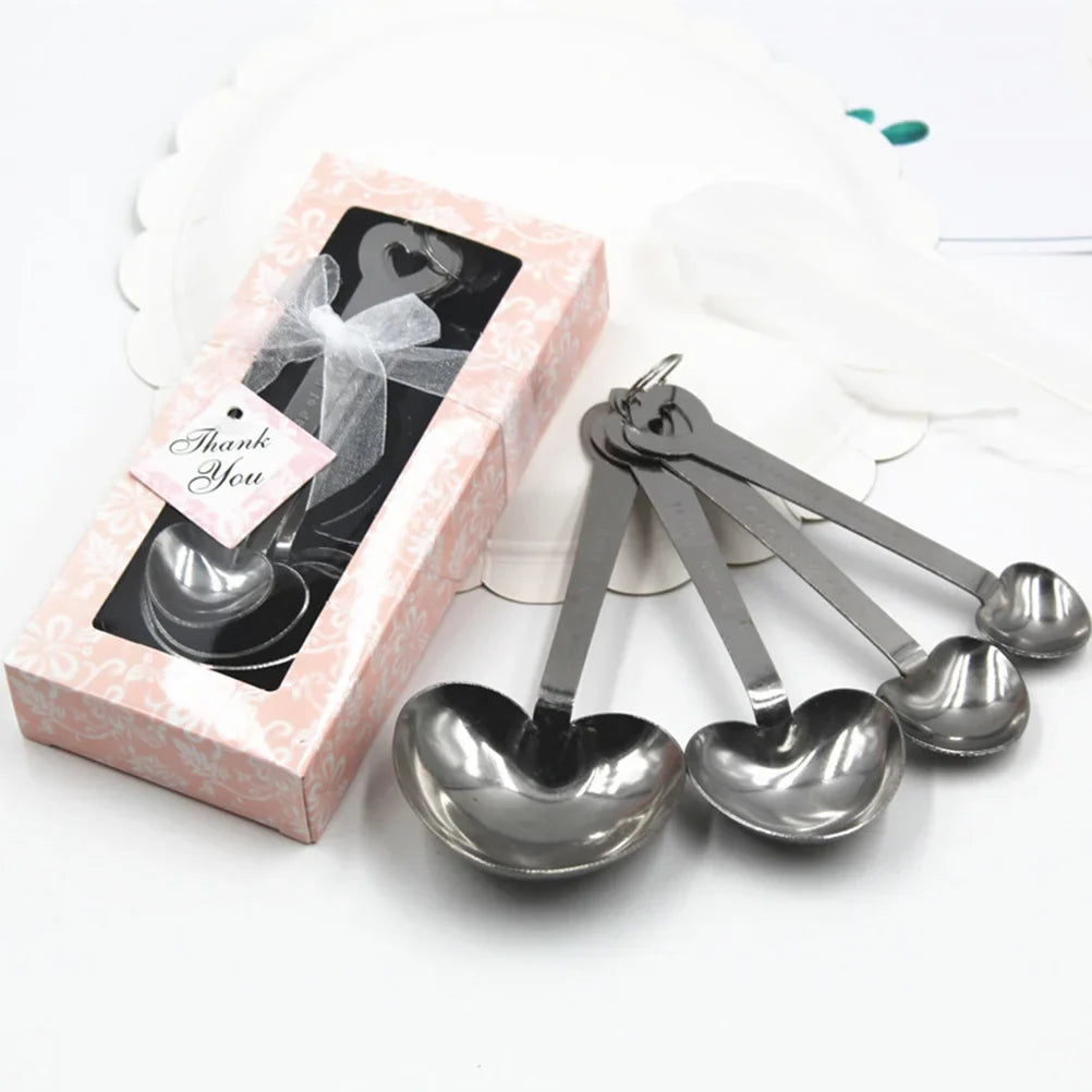 4pcs Stainless Steel Measuring Spoons Set Heart Shape Kitchen Tools For Baking Cooking Powder Spice Storage Stackable Rustproof