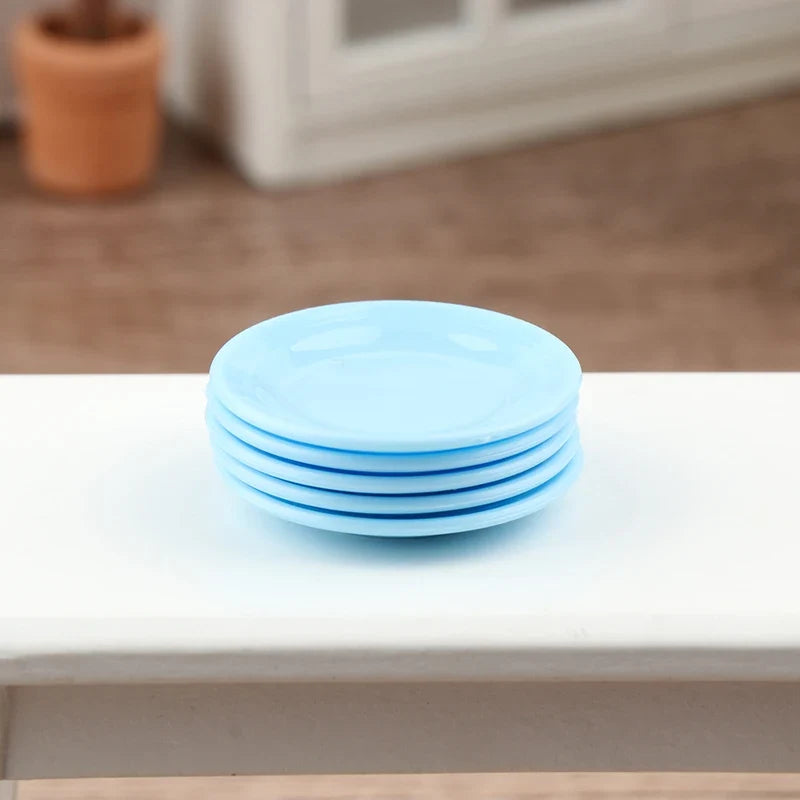 5Pcs 1/12 Dollhouse Mini Plates Dishes Model Dollhouse Simulation Kitchen Decoration Dolls House Accessories Pretend Play Toys