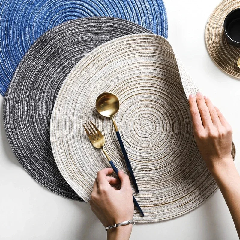 1pcs Round Table Mat Woven Ramie Placemats Anti Slip Dining Table Mats Non-Slip Tableware Bowl Pads Kitchen Drink Cup Coasters