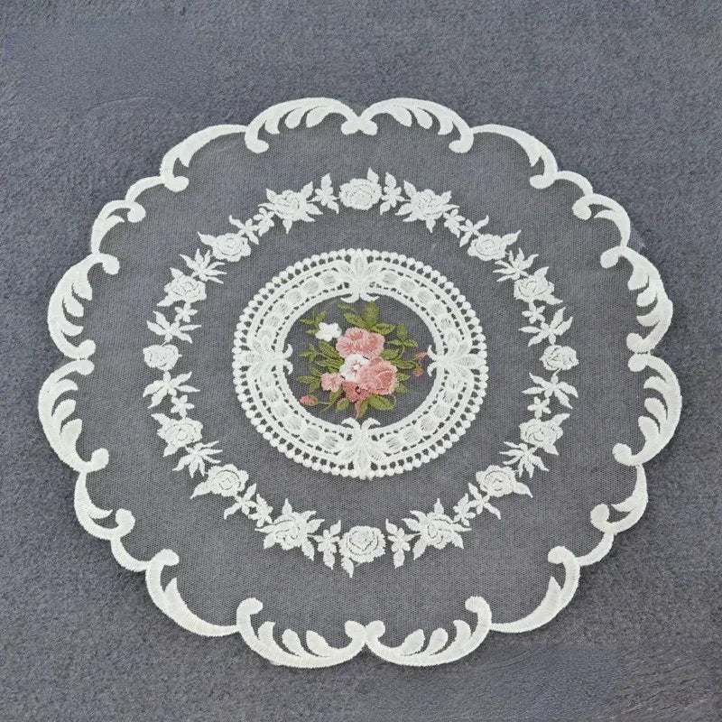 1PC Dinning Table Cover Embroidered Table Cloth Elegant Round Lace Tablecloth Coffee Coasters Napkin Party Wedding Decoration