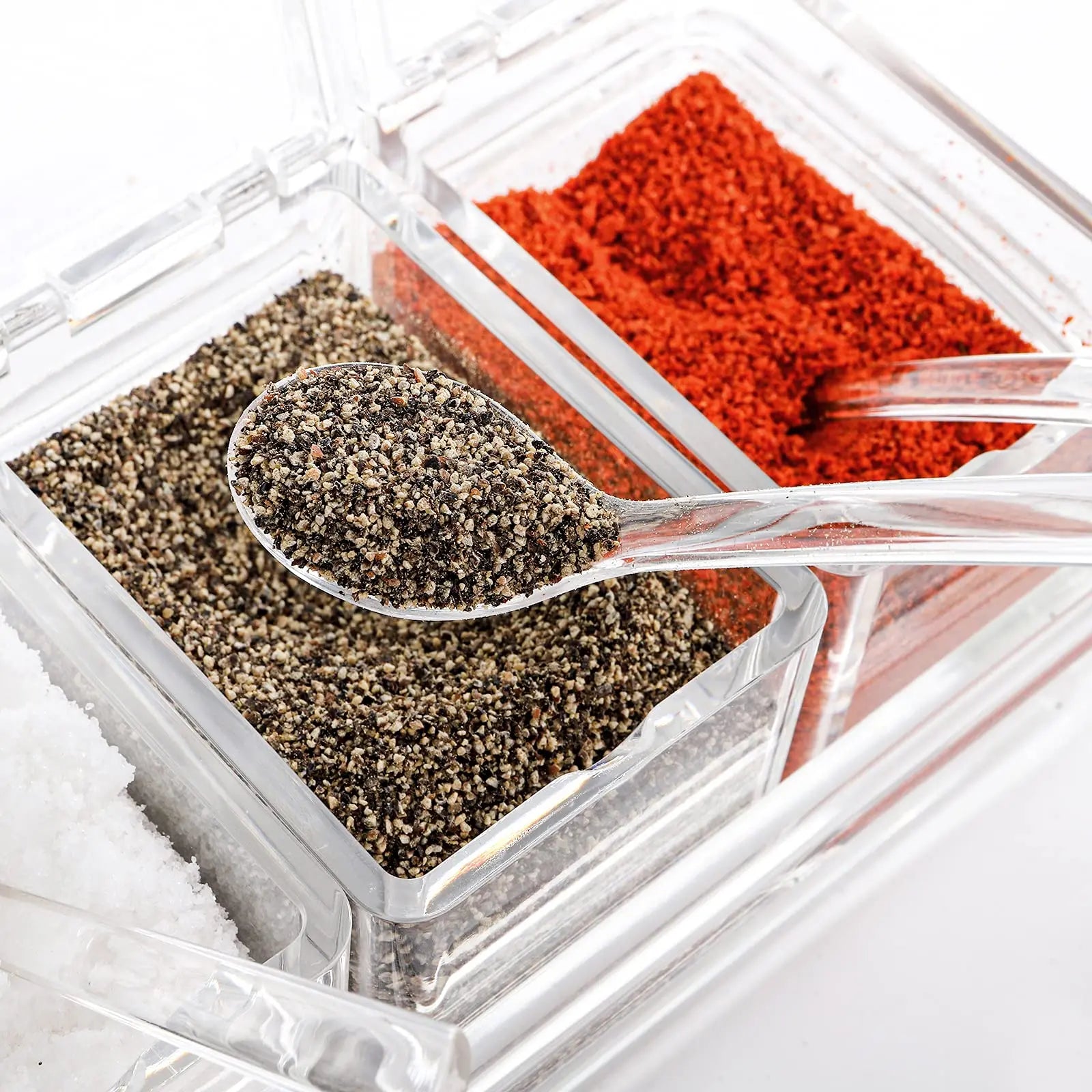 4 Pieces Clear Seasoning Box Set Crystal Seasoning Storage Container with Spoon Clear Seasoning Rack Spice Pots for Pepper Spice