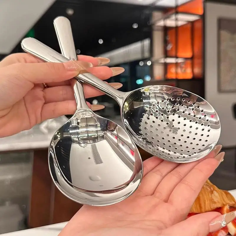 or 2 Pcs Heat Insulated Stainless Steel Ladles; For Serving Soup and Rice; Equipped with Drain Hole; Must-Have Kitchen Utensils