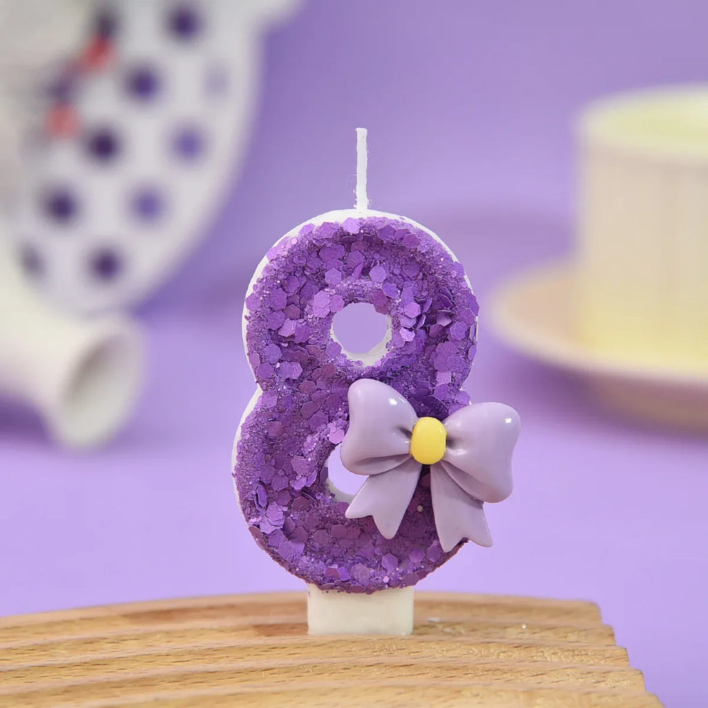 Purple Birthday Candles. Bow Number Candles. Birthday Cake Decoration, First Birthday Party Candles, Princess Butterfly