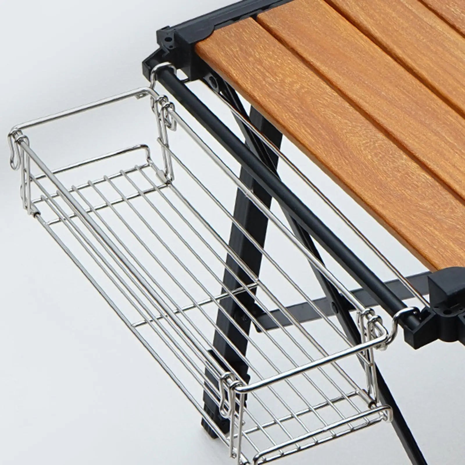 Table Side Basket Storage Rack Lightweight Stainless Steel Foldable Hanging Basket Shelf for Camping Beach Aluminum Desk Tent