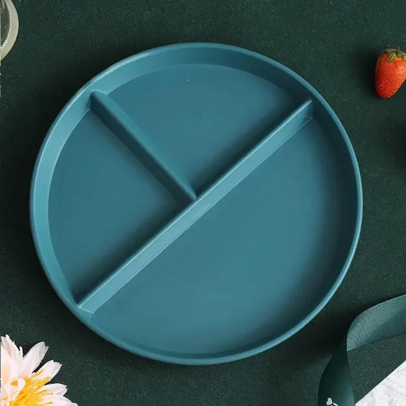 1pc Adult Weight Control Dinner Plate For Restaurant, 8 Colors, 3 Grids Round Plastic Individual Plate, Reusable Healthy Diet An