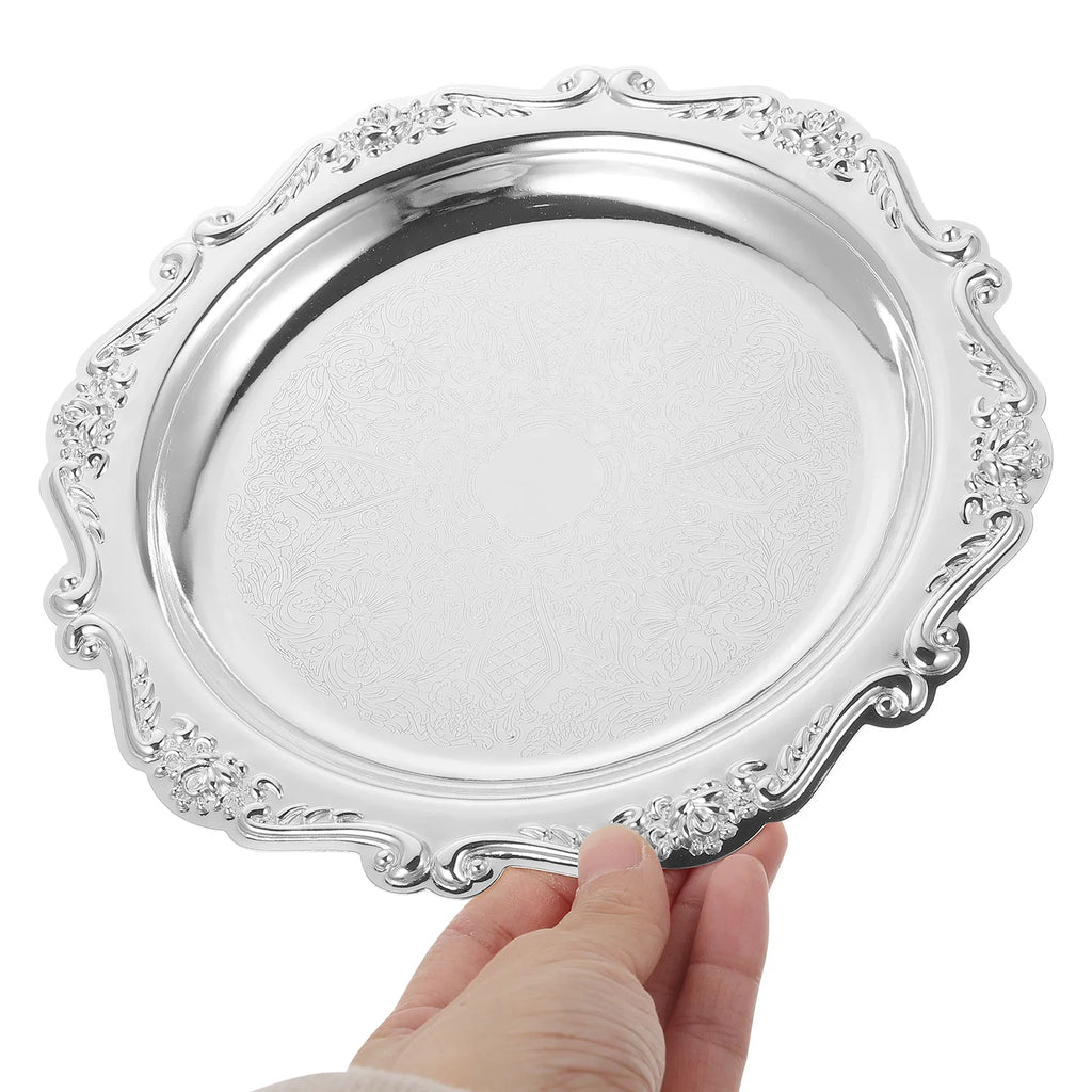 Iron Snack Tray Retro Luxury Dessert Plate Sturdy Serveware Bread Fruit Platter Coffee Trinket Dish Jewelry Display
