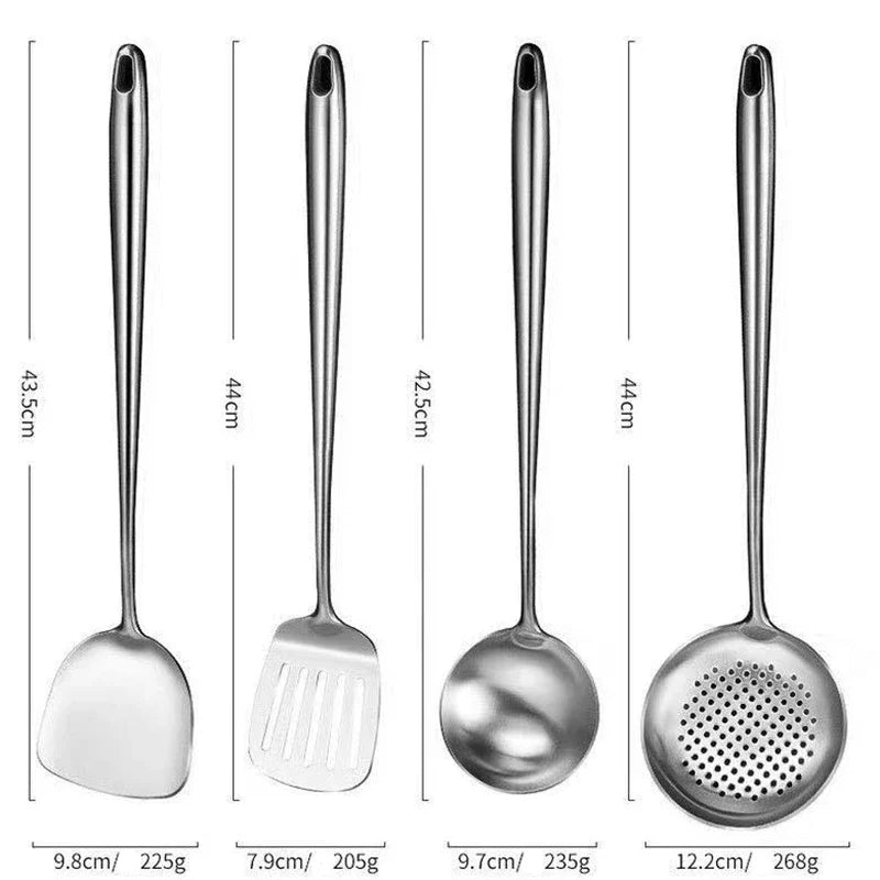 Thickened 304 stainless steel anti-scald spatula set, cooking spatula, kitchenware, household woks, soup spoons, strainers