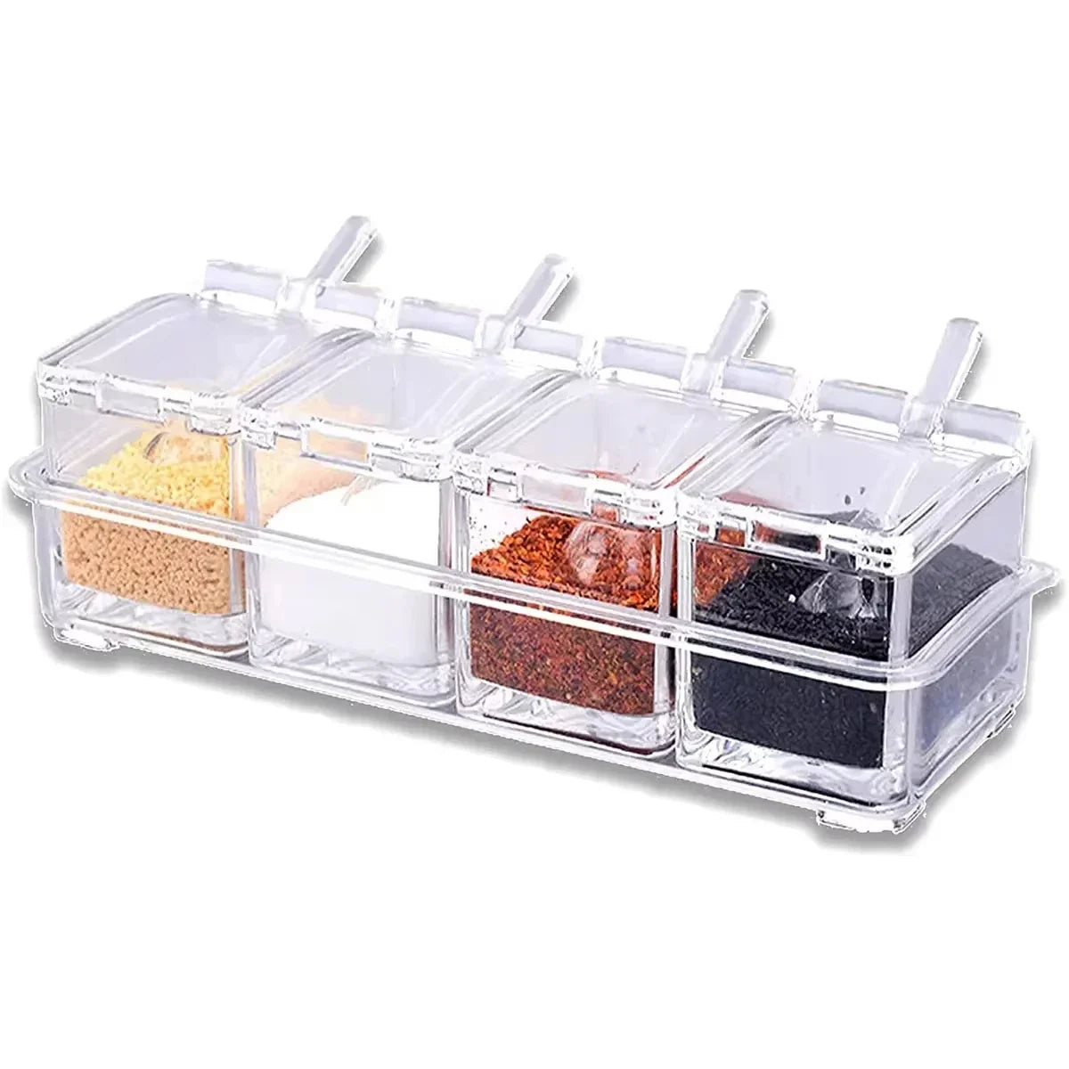 4 Pieces Clear Seasoning Box Set Crystal Seasoning Storage Container with Spoon Clear Seasoning Rack Spice Pots for Pepper Spice