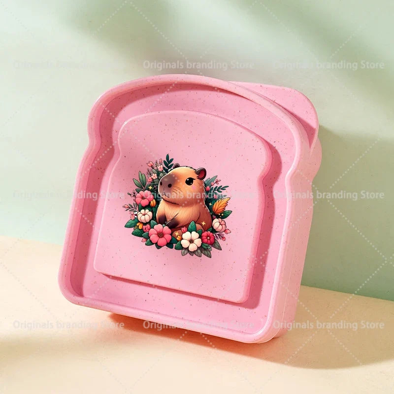 Capybara Portable Lunch Box Sandwich Silicone Toast Shaped Bento Box with Lid Office School Outdoor Lunch Food Container Gift