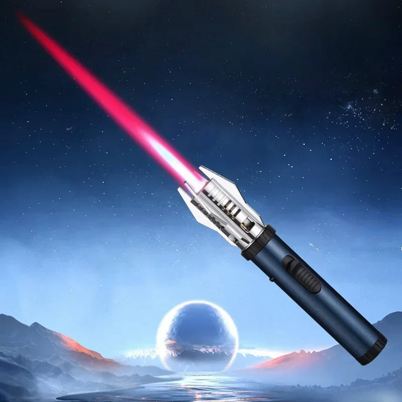 Metal Lightsaber Style Gas Lighter Powerful Red Flame Turbine Jet Torch Outdoor Compass Windproof Lighter BBQ Welding Cigar Tool