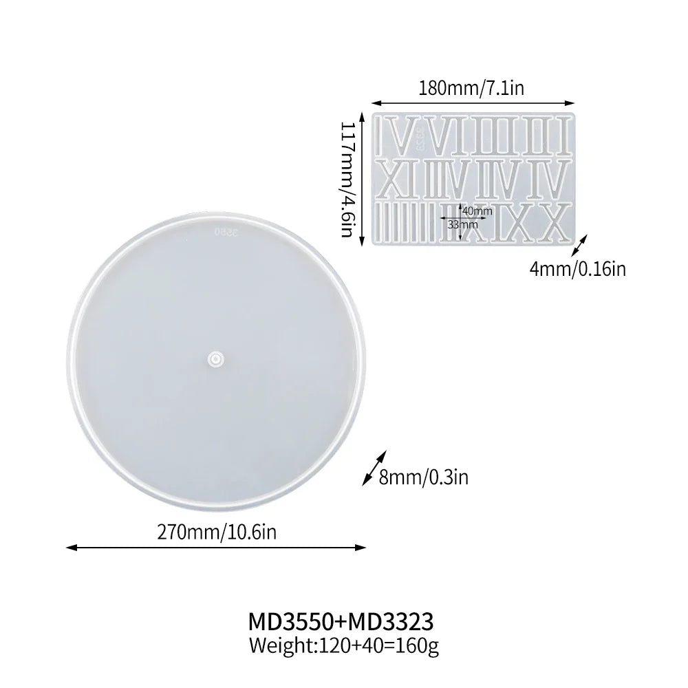 DM283 Round Roman Numerals Epoxy Resin Clock Silicone Mold DIY Wall Hanging Ornaments Moldes Para Resina Epoxi Manualidades