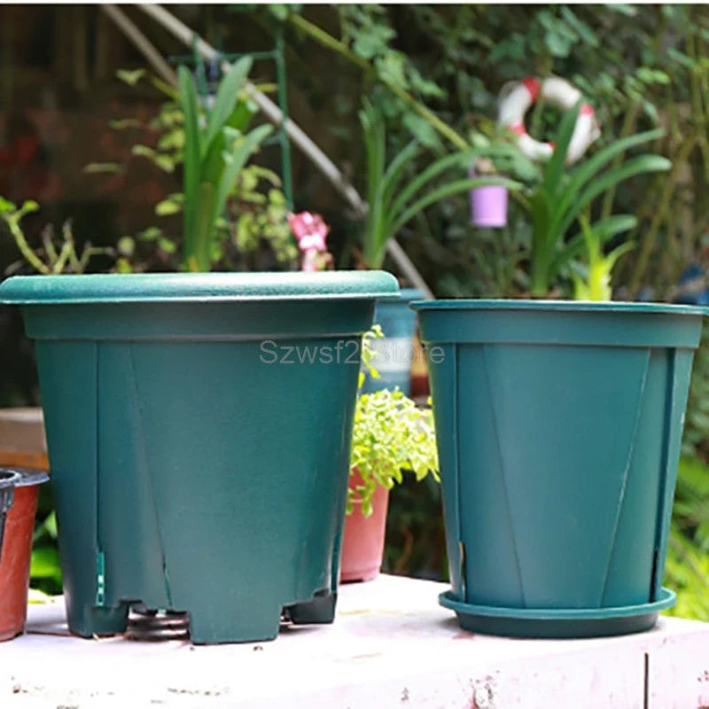 5/10pcs Green Plastic Plant Flower Pot Trays - Cute Garden Planter Tools for Growing Herbs, Succulents, and Nursery Plants E2