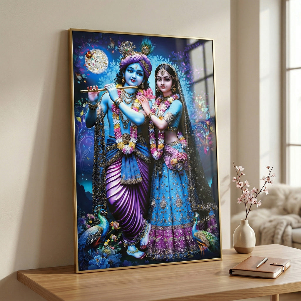 Divine Radha Krishna Full Moon Artistic Wall Frame (1 Pc 89x58 Cm)