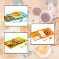 2037 4compartment Dish With Spoon And Fork(1 Dish Set With 1spoon And 1fork) Dinner Plate Plastic Compartment Plate Pav Bhaji Plate 4-compartments Divided Plastic Food Plate.