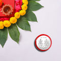 Single Designer Krishna Rakhi For Brother  Includes Silver Coin Roli Chawal  Greeting Card